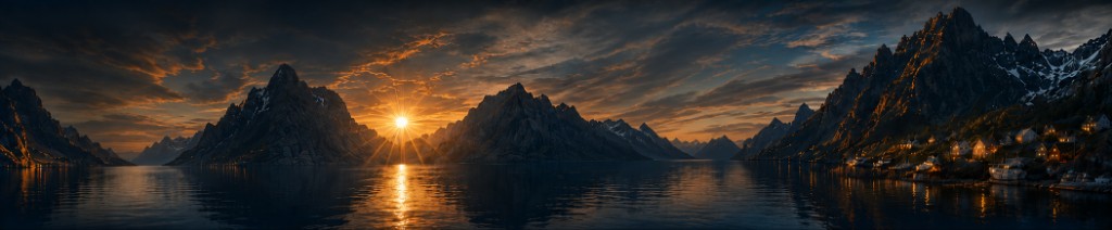 Nordic mountain sunset over a fjord